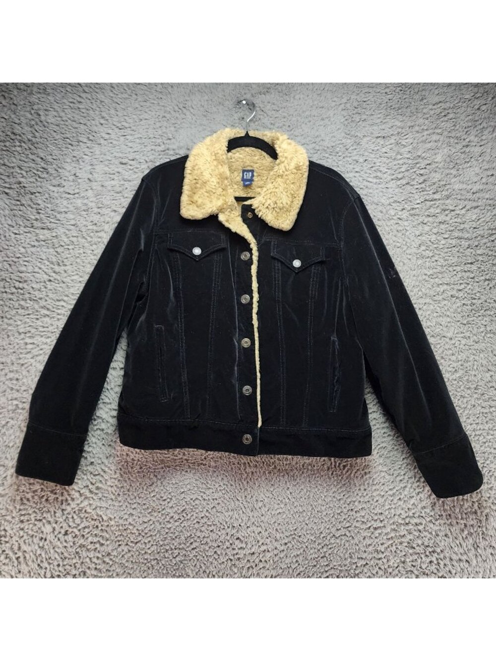 Gap Jacket Womens XL Black Uncut Corduroy Lined Trucker Style Jacket